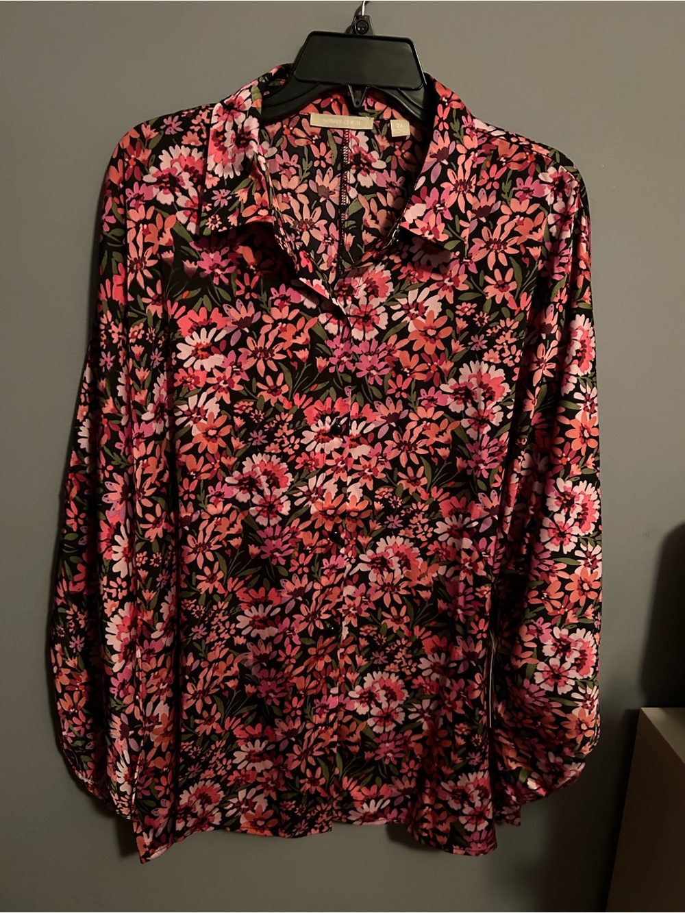 Sunny Leigh Pink Floral Button-Down Shirt on Black